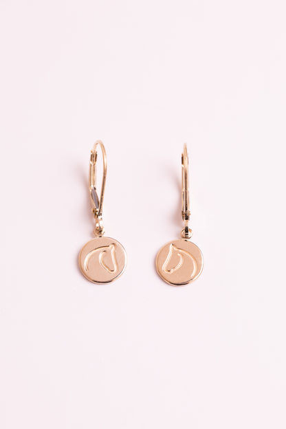 Gold earrings with The Gilded Horse logo with a white background.