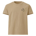 Sand-colored oversized t-shirt with black embroidered horse-head logo on chest