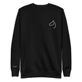 Black crewneck sweatshirt with white embroidered horse-head outline and TGH cuff detail